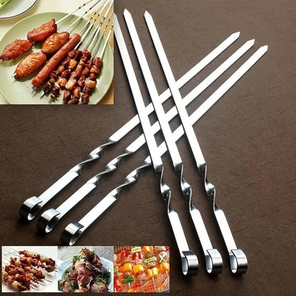 Stainless Steel Barbecue Skewer 6Pcs Wide BBQ Sticks Flat BBQ Fork Outdoor Camping Picnic BBQ Utensil Kitchen Accessories
