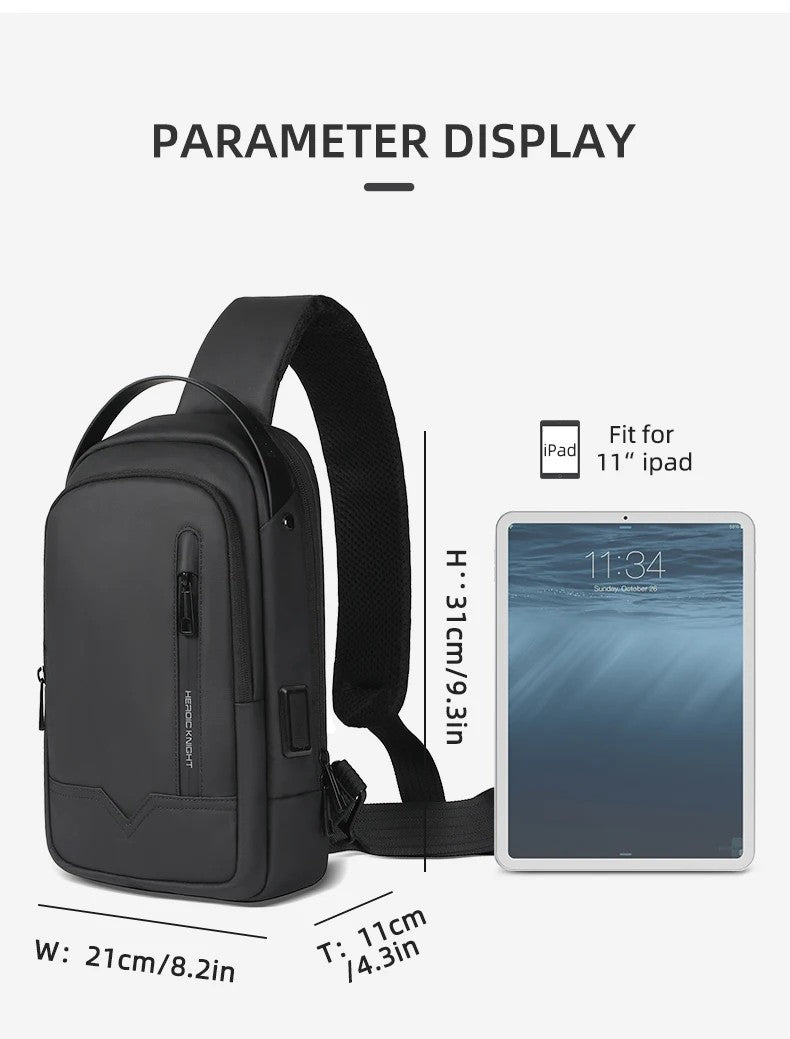 HK Waterproof Men's Shoulder Bag Lightweight Crossbody Bag Oxford Casual Satchel with USB Port Commute Business Chest Bag Male