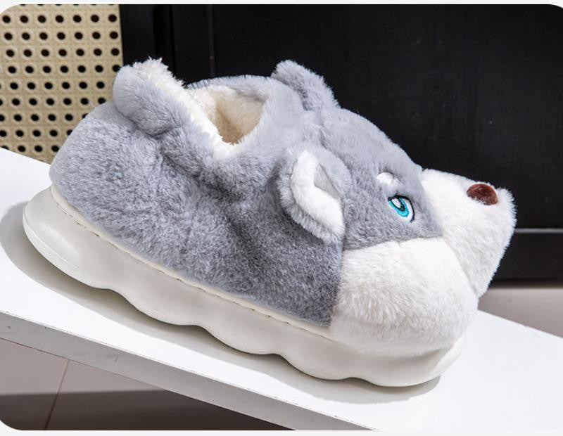 Women Indoor Cotton Slippers Cute Cartoon Dog Winter Warm Shoes Couples Home Floor Slides Anti-slip  Female Male House Footwear