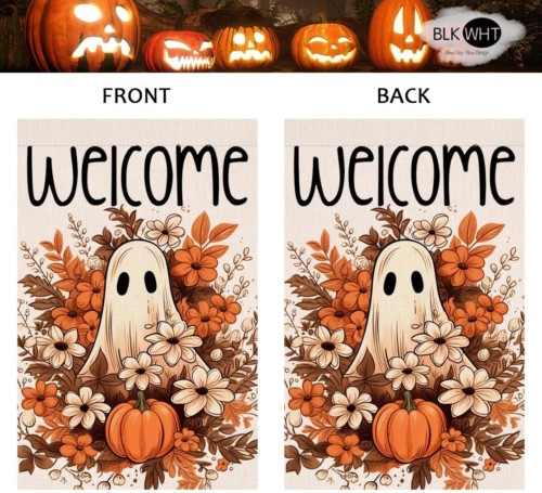 Halloween Ghost Garden Flag 12x18 Vertical Double Sided Spooky Pumpkin Fall Holi