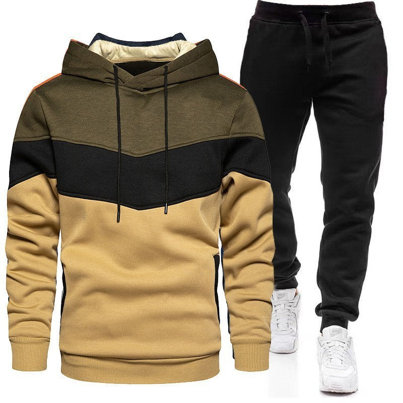 Autumn Winter Men's Color Block Hooded Sports Suit