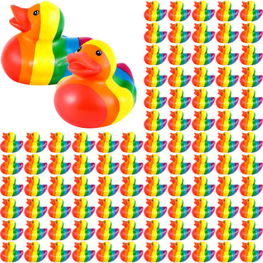 24-100 Rainbow Rubber Duck Mini Rubber Duckies Bulk Ducky Decorations for Rainbow Colorful Birthday Party LGBT Party Favors Gift
