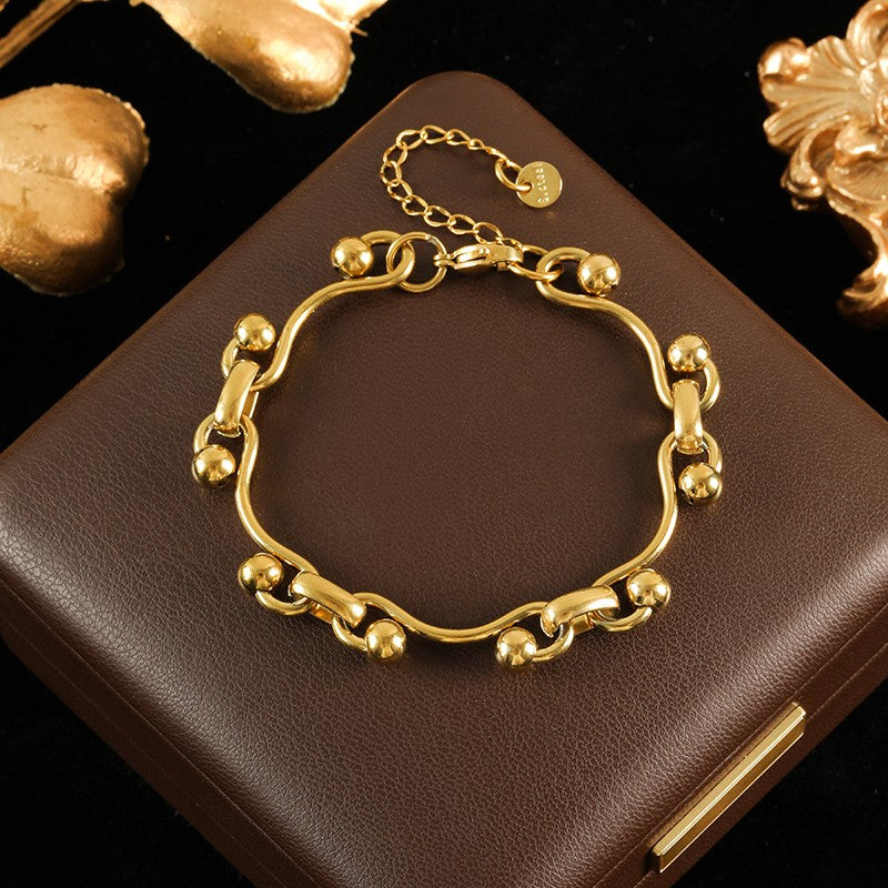 GANEMLY 316L Aço Inoxidável Metal Dourado Cor Contas Corrente Colar Pulseira Conjunto Para Mulheres Correntes Modernas Joias À Prova D'água Novo