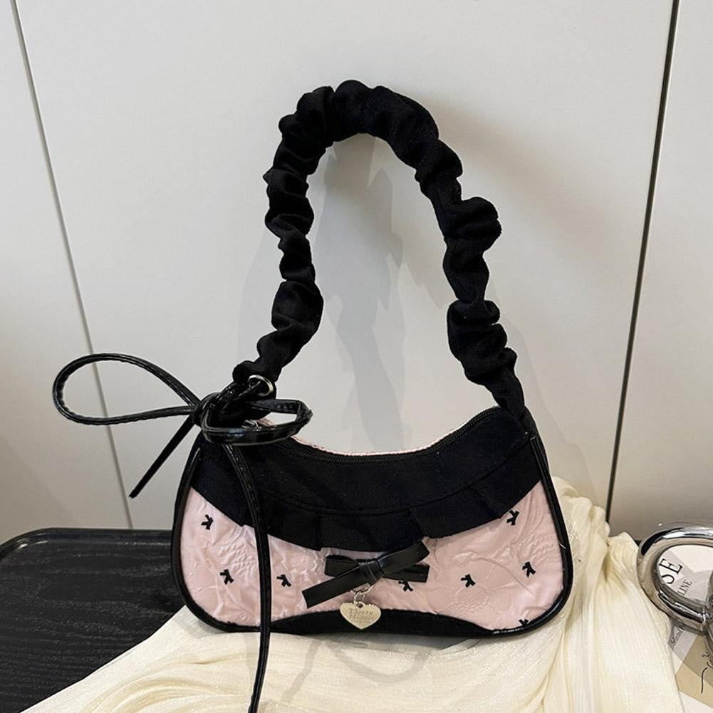 New Cute Checkered Handbags Sweet Lace Underarm Bag Bowknot Armpit Shoulder Crossbody Bag Y2k Fashion Casual Shoulder Bag