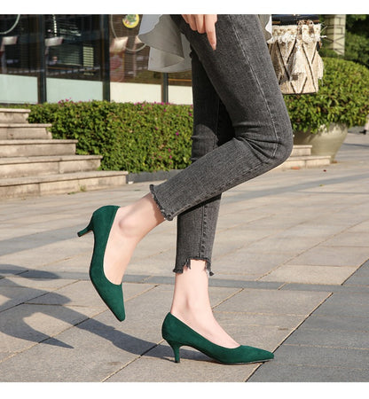European American Fashionable Pointed High Heels Women With Rhinestone Bows Shallow Mouth Mid-Heeled Single Shoes Silk Satin