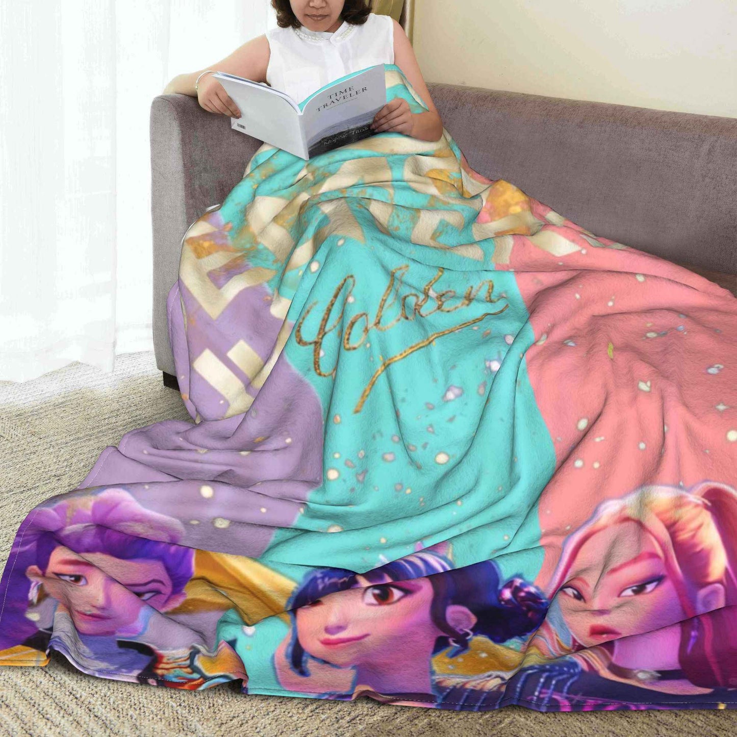 kpop Demon Hunters Huntrix Golden Blanket  Warm Graphic Plush Throw Blanket For Girls Boys Living Room Flannel Bedspread Cover