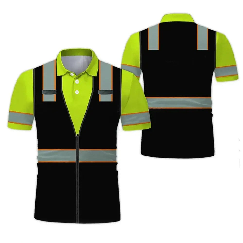 Construction Site Project Quick Dry Men's Polo Shirt Stripe 3D Printing Short Sleeve  Breathable Loose Work Clothes Wholesale