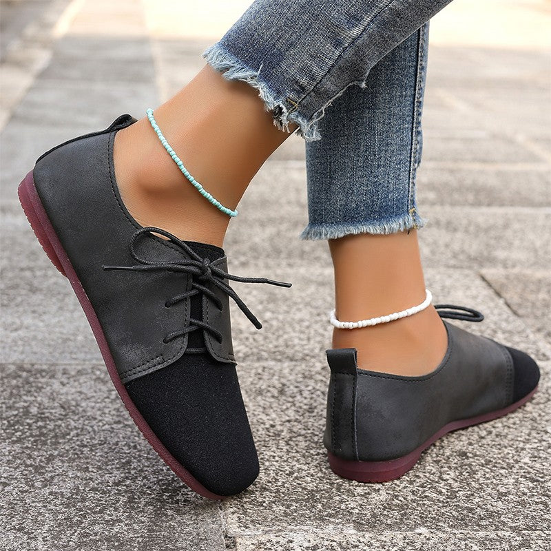 Brown Round Toe Flats Shoes Women 2025 Faux Suede Lace Up Flat Shoes for Woman Plus Size 43 Soft Walking Casual Shoes Female