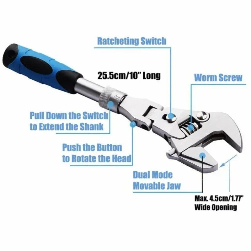 Chave de Torque Multifuncional 5 em 1 de 10 Polegadas Chave de Catraca Ajustável Chave Dobrável de 180 Graus Ferramenta Manual de Manutenção Doméstica