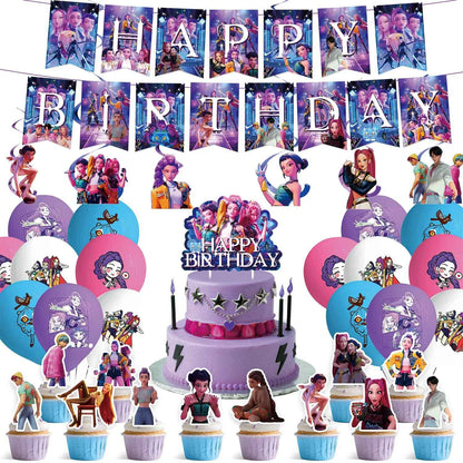 Hot K-Pop Birthday Party Decoration Set Kids Tableware Balloons Cups Plates Napkins Cake Topper Banner Gift Bag - Party Supplies