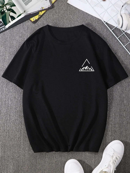 New Short Sleeved Hot Sell Mountain Peaks Printing Pure Cotton Tee Tops Round Neck White t Shirt Men Fashion Design T-Shirt