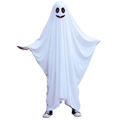 Hooded Halloween Cloak Cape Funny Cosplay Smile Face Ghost Poncho Robe Fright Clothes Black Eye Ghost Cosplay Costume