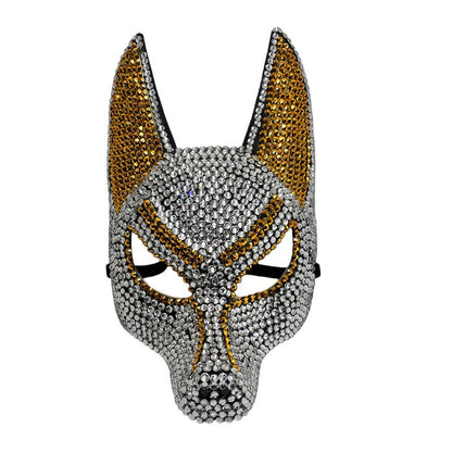 Luxury Rhinestone Wolf Mask, Shiny Animal Half Face Mask for Masquerade Ball, Halloween Party and Costume Events