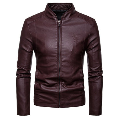 Men's Autumn Slim Pu Leather Jacket Motorcycle Winproof Cool Solid Colors Classic Biker Leather Jacket Aviator Motor Spring Coat