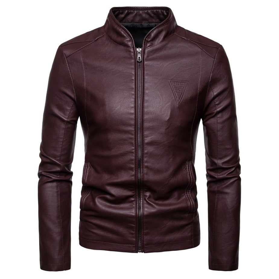 Men's Autumn Slim Pu Leather Jacket Motorcycle Winproof Cool Solid Colors Classic Biker Leather Jacket Aviator Motor Spring Coat