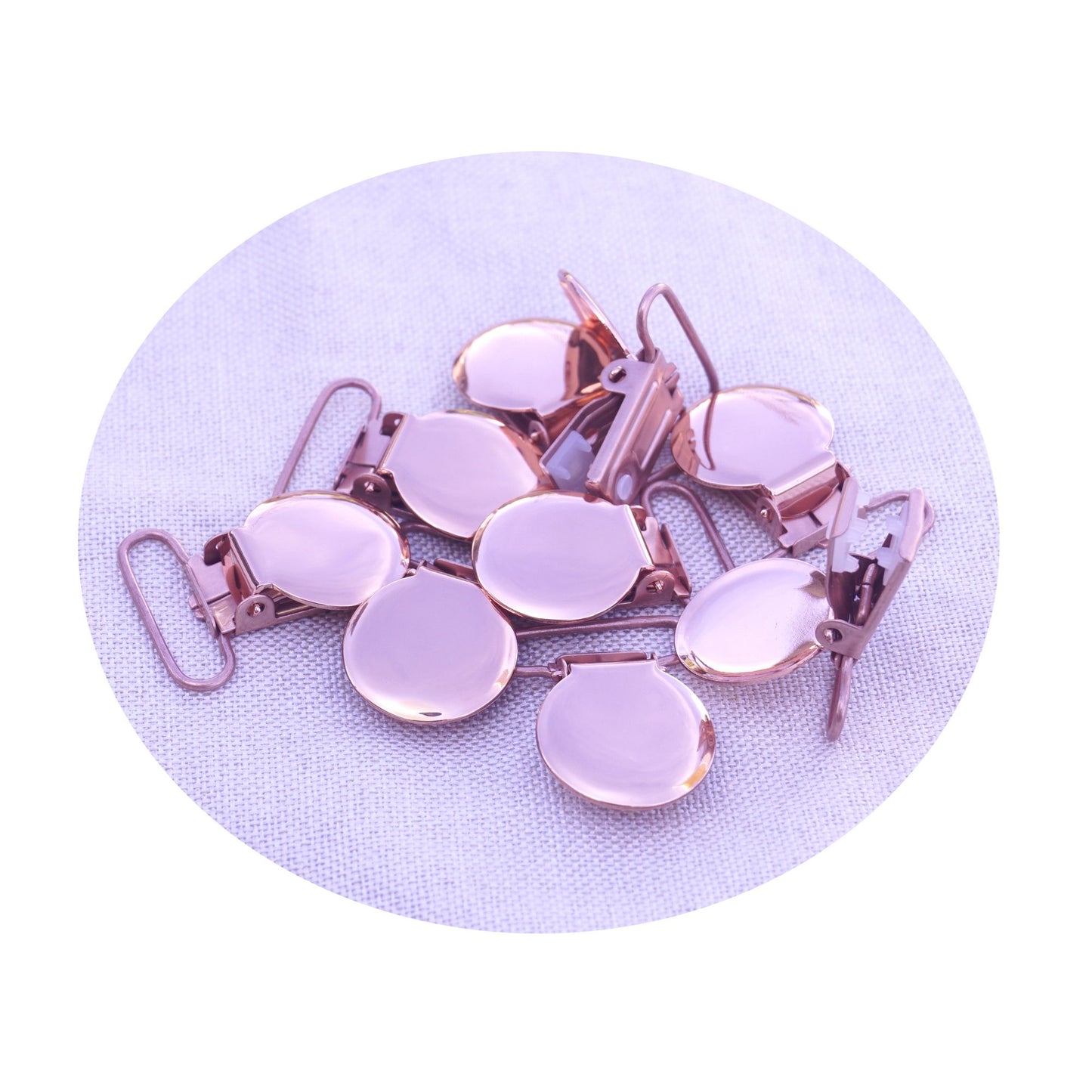 10Pcs Rose Gold Round Shape Pacifier Suspender Clips Baby Pacifier Holder Infant Dummy Clip With Plastic Insert for 25mm Ribbon