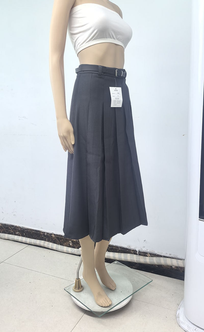 Lucyever All-Match Pleated Skirts Women Autumn Winter High Waist A-Line Folds Skirts Female Korean Fashion with Belt Midi Skirts