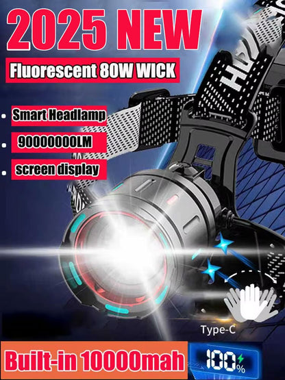 2025 New Super Powerful Headlamp 800W LED IR Sensor Headlight Rechargeable Head Flashlight 5000 Meter Head Lamp Fishing Lantern