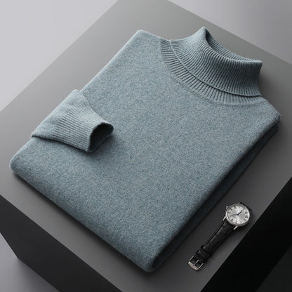 100%Merino Wool Lapel Sweater Men's Turtleneck Loose Knit Pullovers Youth Business Casual Joker Tops Warm Solid Color Base Shirt
