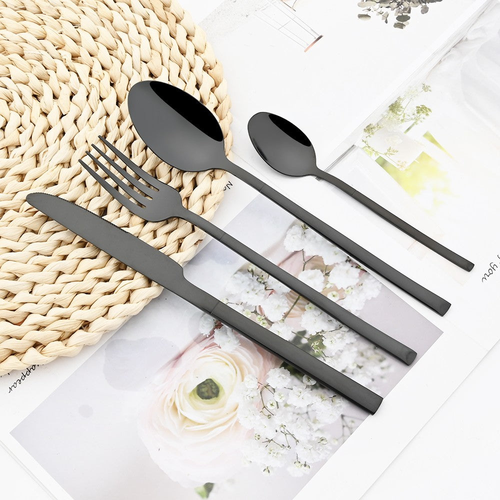 Conjunto de Talheres Ocidentais Dourados de 4 Peças em Aço Inoxidável Garfo Faca Colher de Café Conjunto de Louça Talheres de Cozinha Preteto Prateado