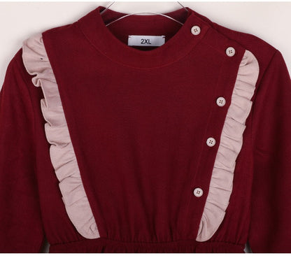 Girls' Dress New Style For  Children Stand Collar Waist-Cinching Slimming Mid-Length Dress Long Sleeve For Kids 5-12Y