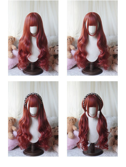Peruca Longa Cacheada Estilo Lolita de 81cm | Cabelo Sintético Resistente ao Calor com Franja para Cosplay, Halloween, Festa Temática de Anime