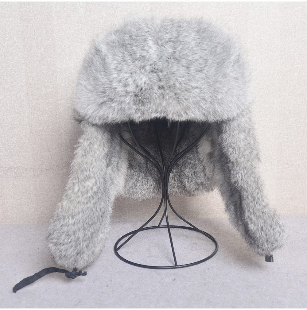 New Russia Winter Real fur Hat Men Outdoor Windproof Super Warm Real Rabbit Fur Bomber Hats Natural Soft Natural Rabbit Fur Caps