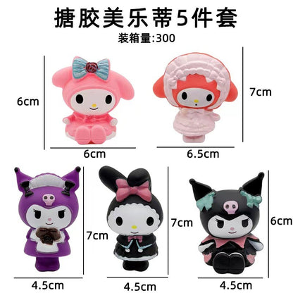Kit com 5 peças - Sanrio Cinnamoroll, Figura de Anime Pochacco Kuromi Pom Pom Purin Hello Kitty, Bonecos de Ação Modelo My Melody, Presentes