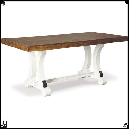 Valebeck Farmhouse Extension Dining Table, Fits 8 People Rectangular, White Brown Finish