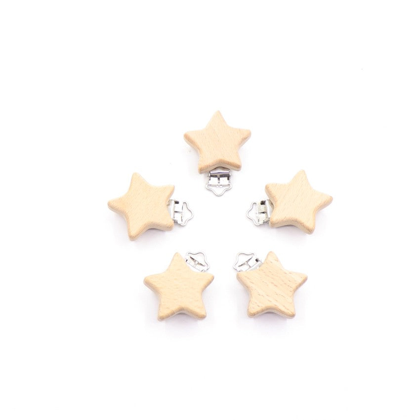 5Pcs/Sets Baby Pacifier Clips BPA Free Cute Modelling Beech Pacifier Clip Baby DIY Cartoon Animal Wooden Log Nipple Chain Holder