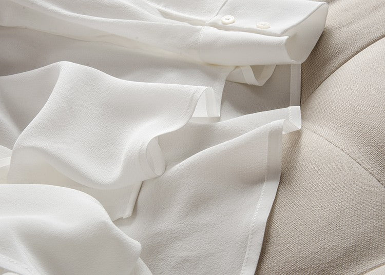 2025 Spring New Women's Silk Shirt Women's Long Sleeve 100% Mulberry Silk Blouse 16 MM White-collar OL Style Shirts For Women