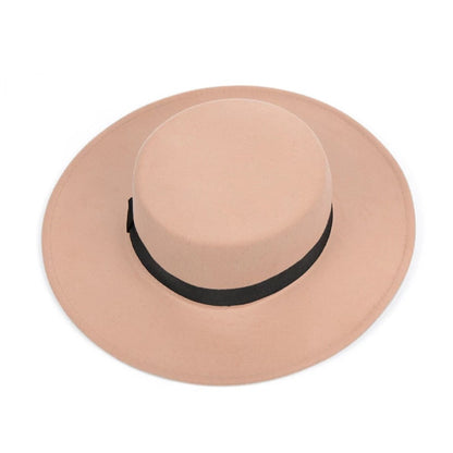New Classic Solid Color Felt Fedoras Hat Belt for Men Women Blend Jazz Cap Wide Brim Simple Church Derby Flat Top Hat Mujer