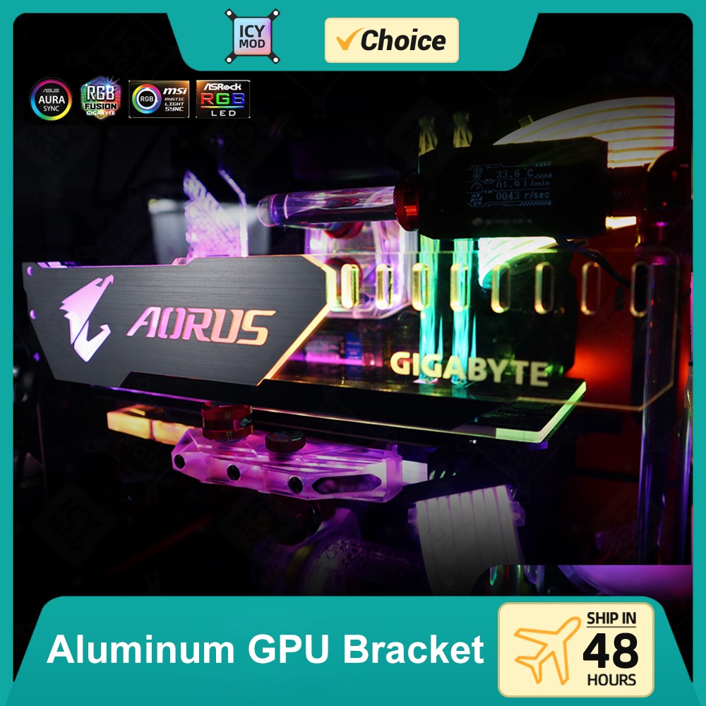 Suporte para GPU de Alumínio Aorus 5V3Pin VGA Holder RGB MSI ROG NVIDIA A-RGB Suporte Horizontal para Placa de Vídeo Metal AURA 12V