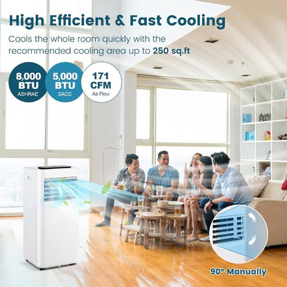 Ar-condicionado Portátil 8000 BTU 3 em 1 com Controle Remoto Desumidificador Temporizador 24h Kit Janela Pessoal de Pedestal A