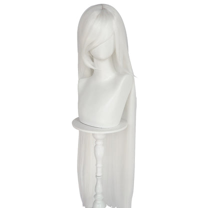 Synthetic 46Inch Extra Long Straight White With Bangs Stylish and Versatile Anime Cosplay Wig For Daily Party Wear Wig Fashion
