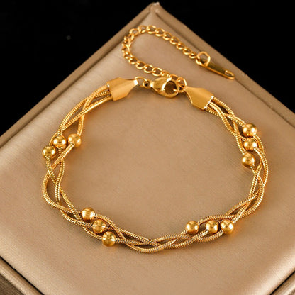 Pulseira de Corrente de Contas de Aço Inoxidável 316L EILIECK para Mulheres, Charme de Metal Banhado a Ouro 18K, Joia Moderna com Design Exclusivo
