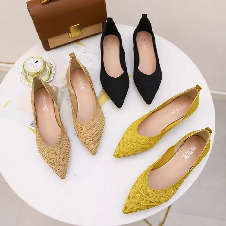 Women Pointed Toe Flat Shoes 2025 New Solid Color Knitted Slip on Shoes Casual Breathable Ballet Flats Women Flat Loafers Shoes