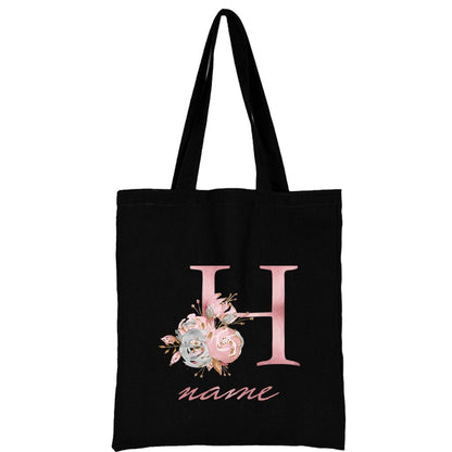 Custom Free Name Canvas Bags Women Shoulder Bag Handbags Pink Letter Beach Bags Tote Casual Woman Grocery Eco Shopping Bag