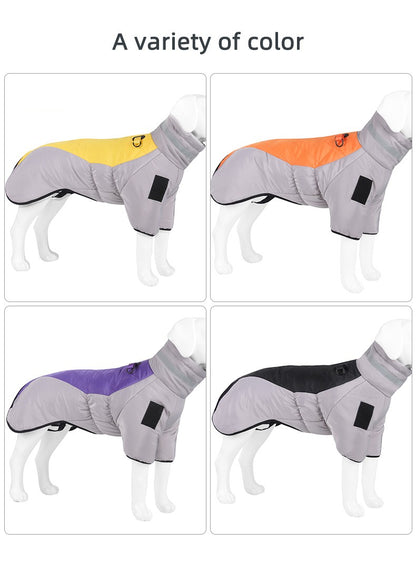 Casaco Quente para Cães Grandes Jaqueta Refletiva de Inverno para Cães Puffer com Arnês Embutido Colete Impermeável para Animais de Estimação Macacão de Neve