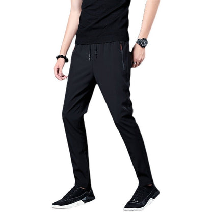 Calças casuais masculinas de verão de seda gelada de secagem rápida, corte slim, versão coreana, calças de seda gelada, calças esportivas, tubo reto, secagem rápida p
