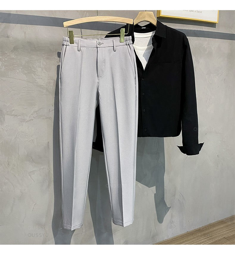 2025 Spring Summer Men's Casual Pants Suit Pant Slim Fit Work Elastic Waist Jogging Business Trousers Male Black Plus Size 40 42