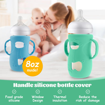 5Pcs Baby Feeding Bottle Protective Cover Silicone Baby Bottle Holder Anti Breakage Glass Bottle Silicone Sleeve for Boys Girls