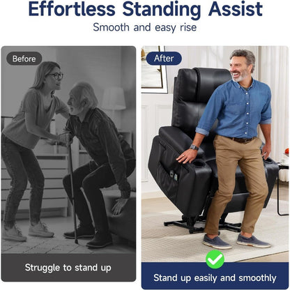 Lift Recliner Chair for Elderly with Massage & Heat, 160° Adjustable PU Leather Electric Recliner with Remote, Cup Holders