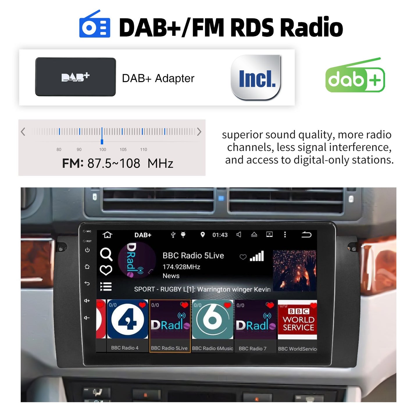4+64GB For BMW E38 E39 E53 X5 Apple Carplay 9" Android 15.0 Car Stereo Radio Touch Screen GPS Navigation WiFi SWC BT FM+DVR&CAM