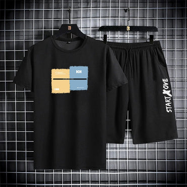 Trendy Suits for men  Men's Summer Shorts Set Gym Outfit Student Short Sleeve Tee 2 Piece Set Tracksuits Men Casual Men Clothing