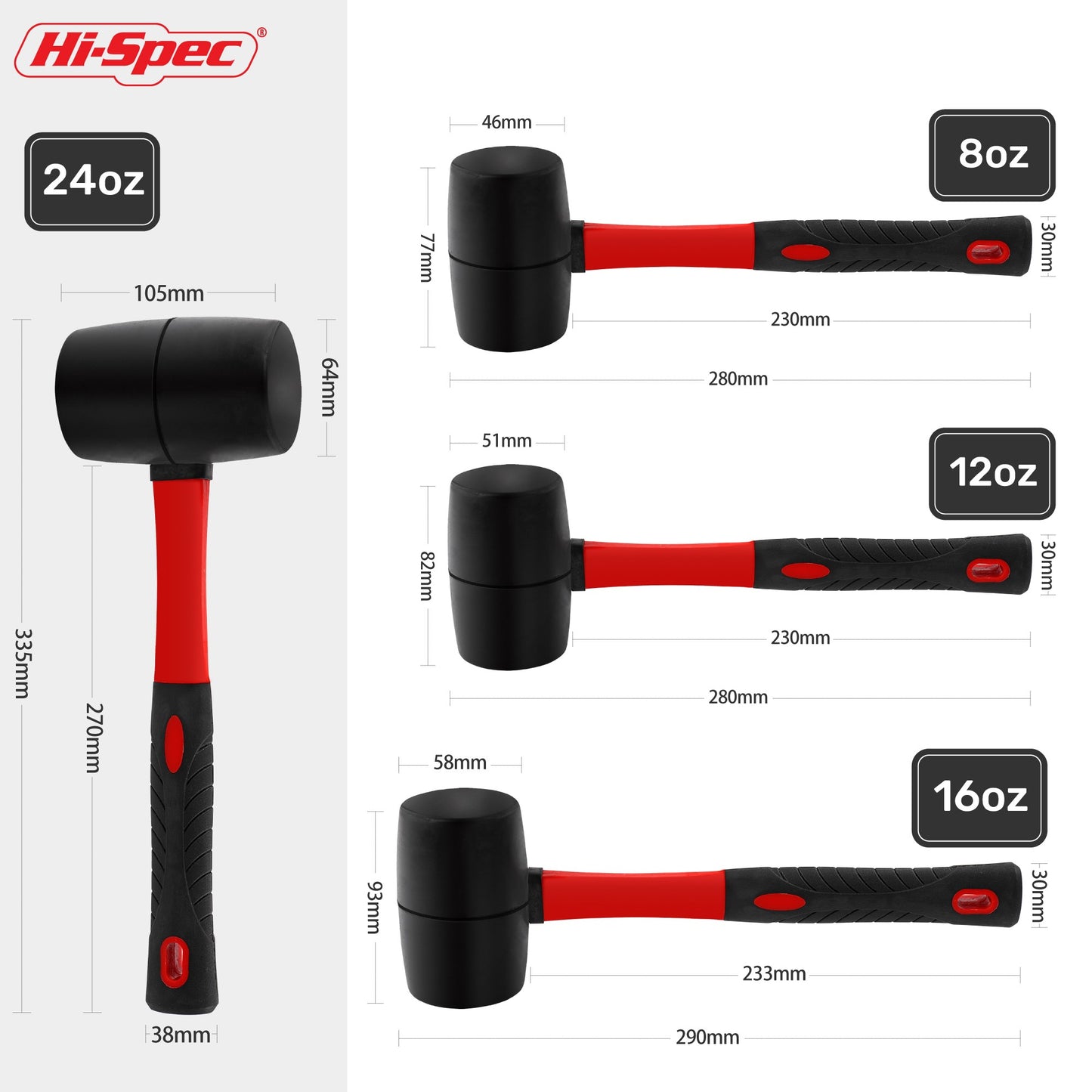 Hi-Spec 1PC Martelo de Borracha Resistente de Dupla Face Mini Martelo Doméstico Martelo Multifuncional Ferramenta Manual 8/12/16/24 Oz