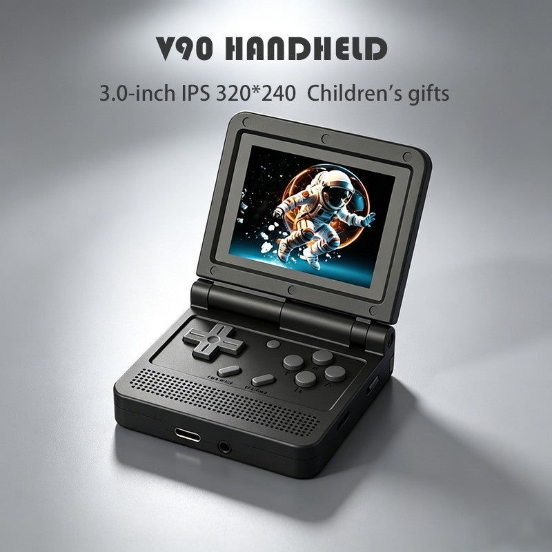 V90 3.0-inch IPS Screen Retro Portable Flip Handheld Control Game Console  55G Open Source Linux  Gifts