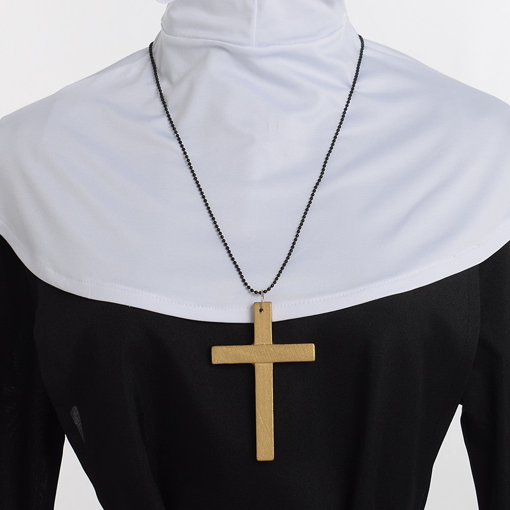 Nun Dress Halloween Costume for Women Scary Cosplay Mary Priest Dresses