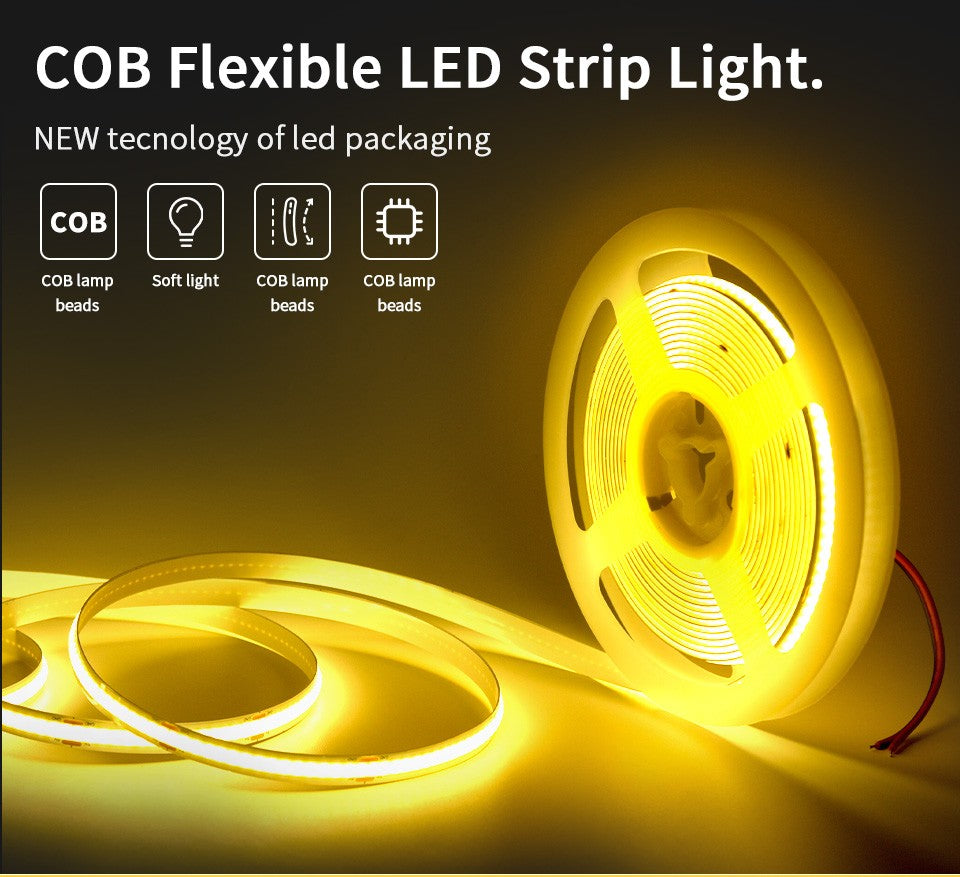 24V 12V COB LED Strip Light 8mm 320LEDs/M High Density Flexible Diode Tape Ribbon for Room Decor 1M 2M 3M 5M 10M Linear Dimmable