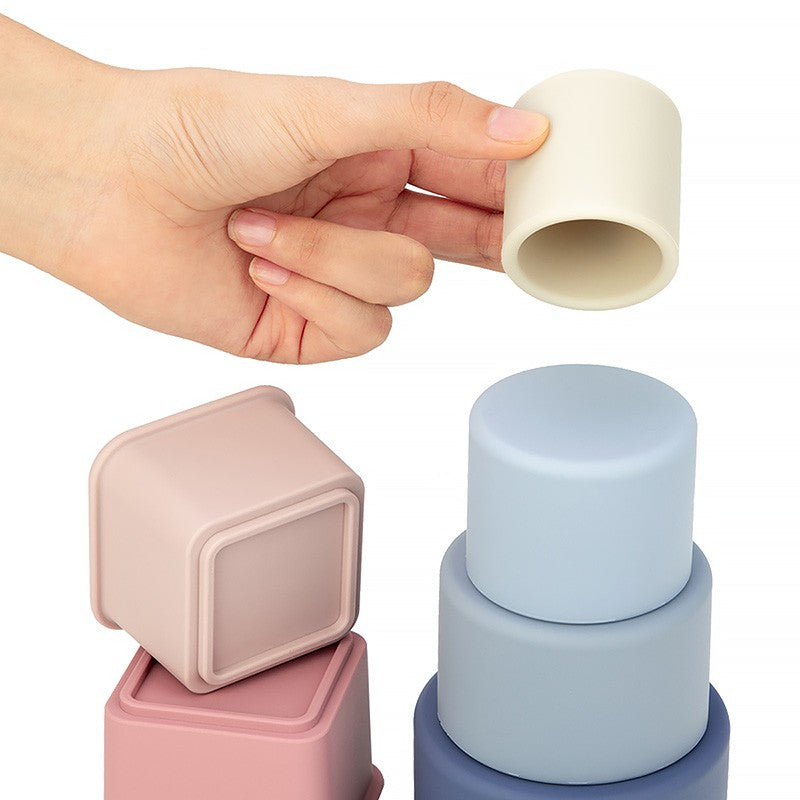 TYRY.HU 1set Baby Silicone Building Block BPA Free Round Cup Soft Block 3D Educational Montessori Toys Baby Teether Gifts